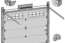 3D d'une porte de garage avec zoom sur les ressorts torsion